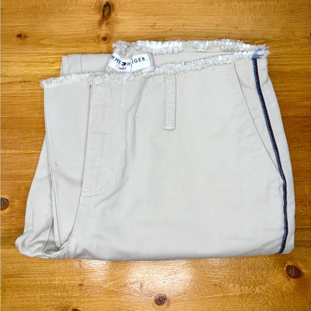 Vintage Tommy Hilfiger Khaki Jeans Womens Sz 4 Frayed Navy Striped Pants Cotton